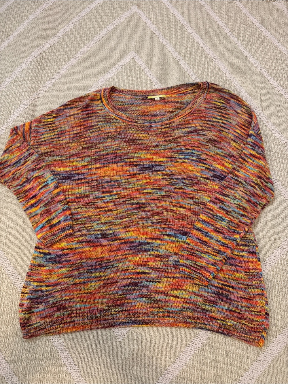 Gianni Bini Marled Rainbow Knit Crewneck Sweater Medium Colorful Lightweight